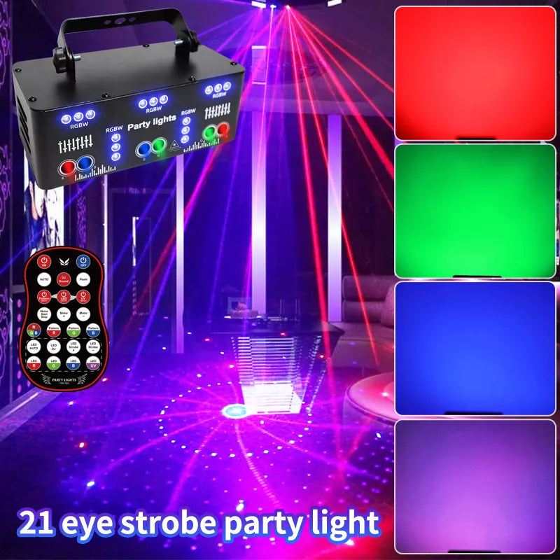 RGB Disco Laser Light with 21 Holes - 4 in 1 Multi-Function Lighting System by Blayn